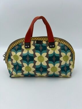 Fossil Key Per Floral Dome Cosmetic Bag with Teal, Green & Cream